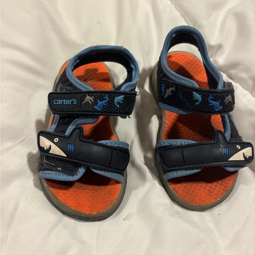 Carter's Kids Shark Sandals - Navy and Orange size 6- Velcro straps